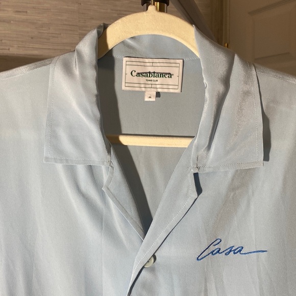 NEW‼️ CASABLANCA EMBROIDERED LOGO SHORT SLEEVE SHIRT LIGHT BLUE - Picture 4 of 11